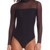 Clothing Commando | Chic Mesh Mockneck Long Sleeve Bodysuit Black