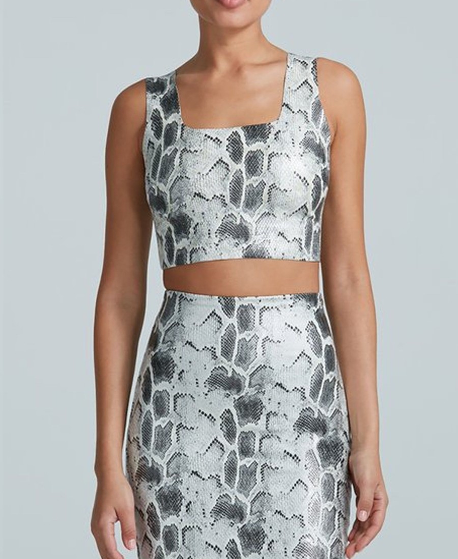 Clothing Commando | Faux Leather Animal Print Crop Top Fog Python