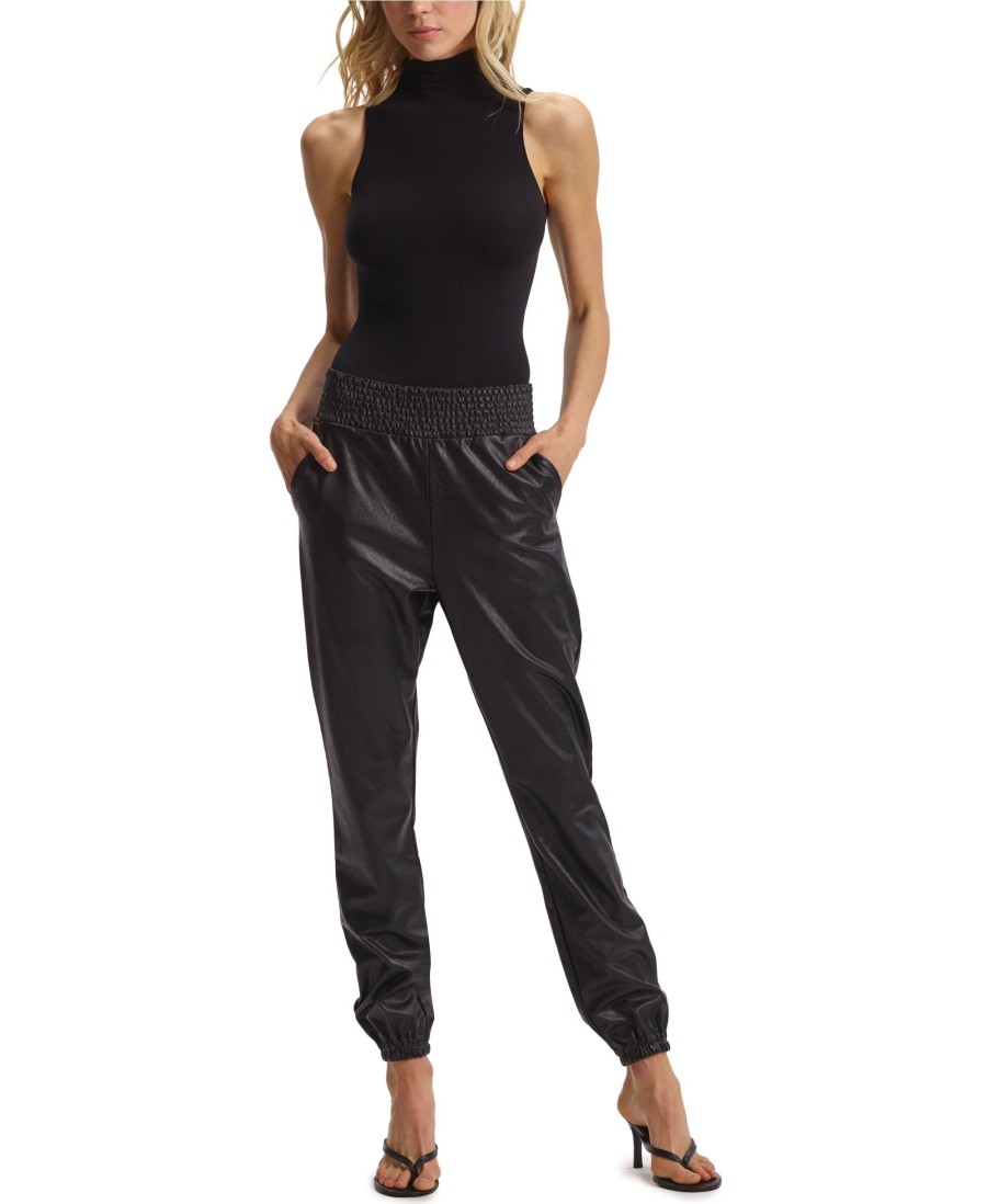 Leggings Commando | Faux Leather Smocked Jogger Black