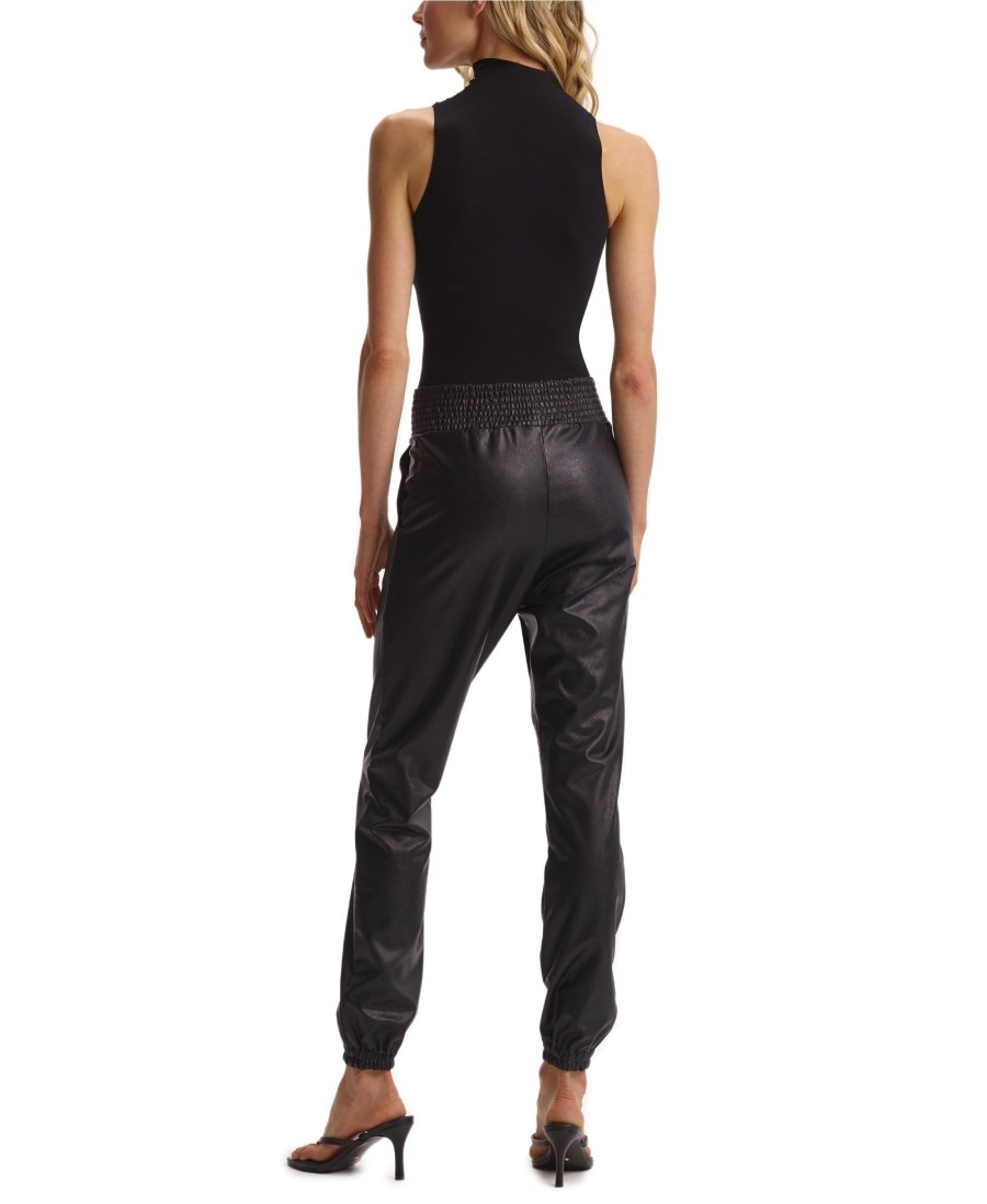 Leggings Commando | Faux Leather Smocked Jogger Black