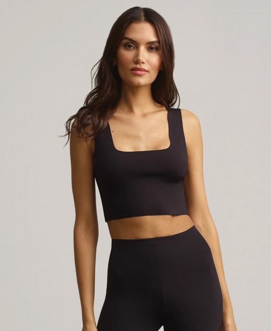 Clothing Commando | Neoprene Square Neck Crop Top Black