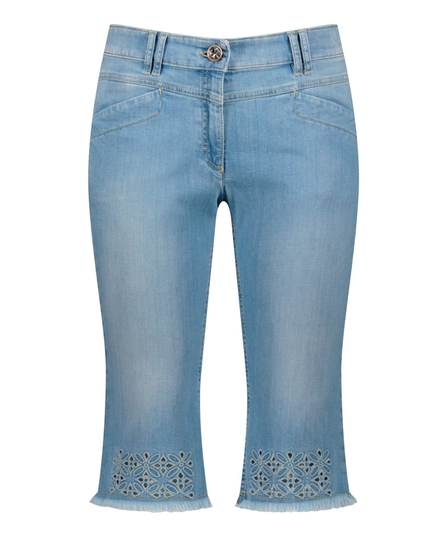 Clothing Zerres | Sarah Flower Capri 063 Light Blue