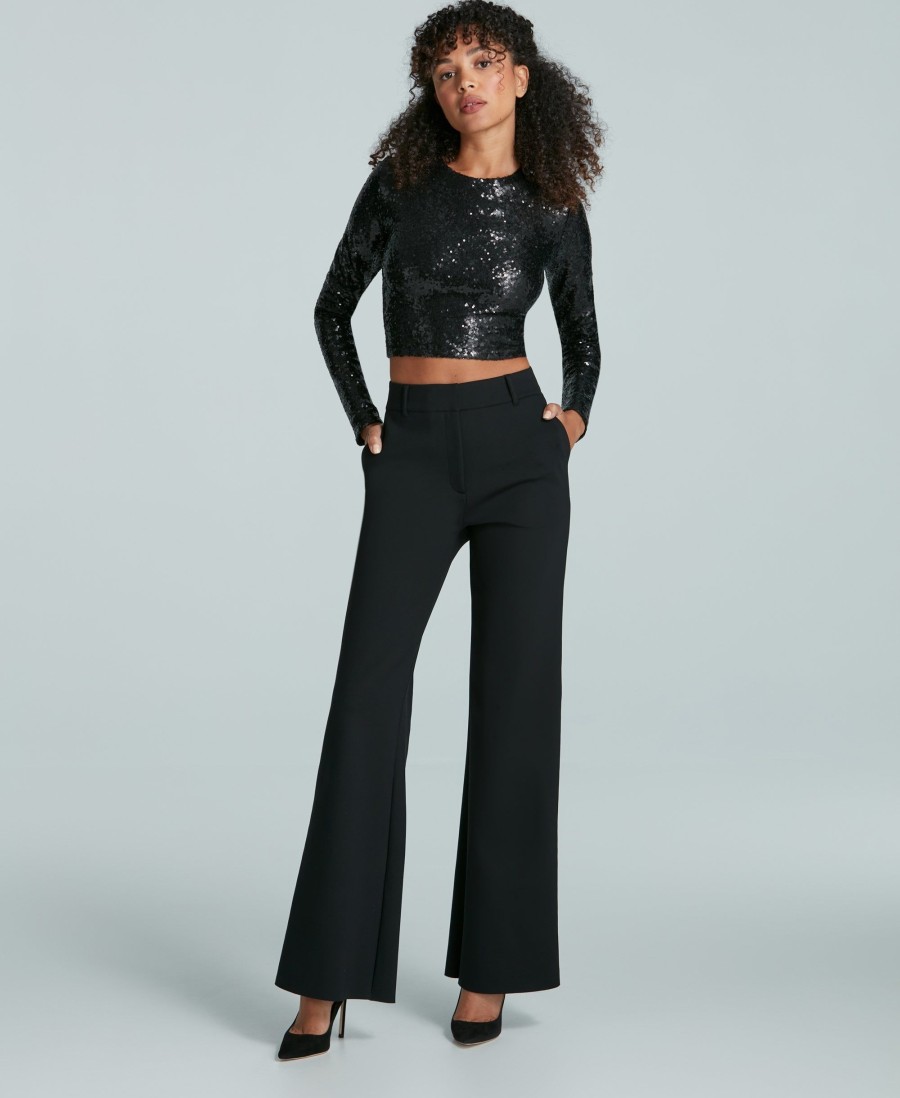 Clothing Commando | Sequin Long Sleeve Crop Top Black