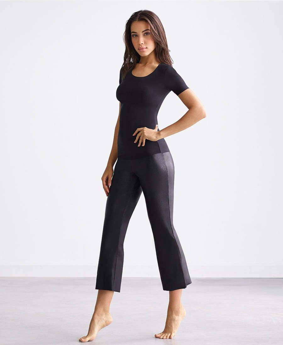 Leggings Commando | Perfect Control Faux Leather Crop Flare Leggings Black